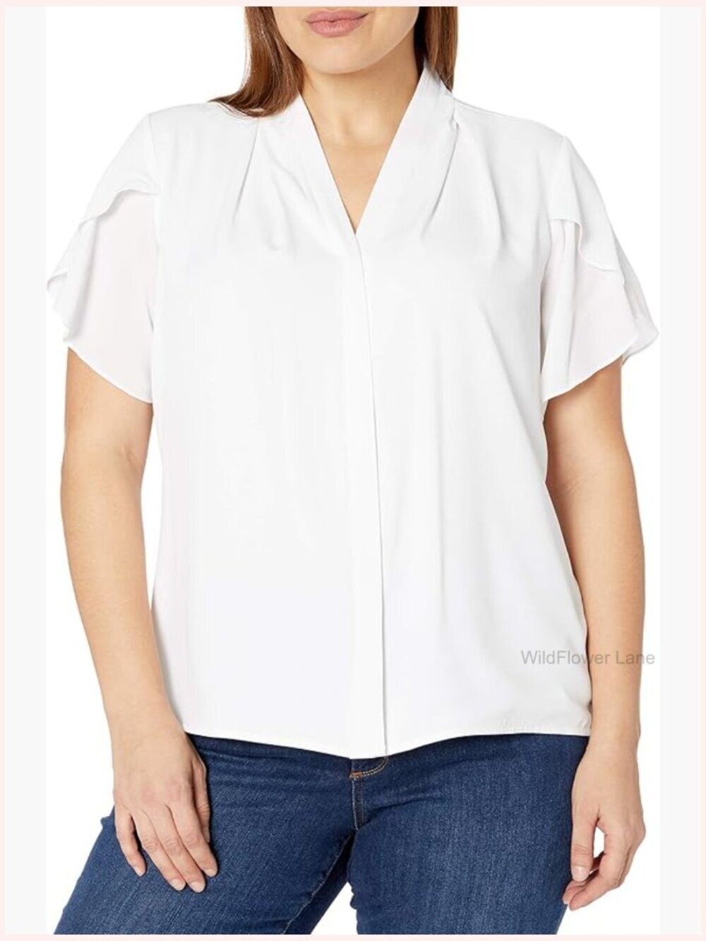 Women's Short Sleeve Suiting Blouse V-Neck Tuxedo Shirt Stretch Polyester